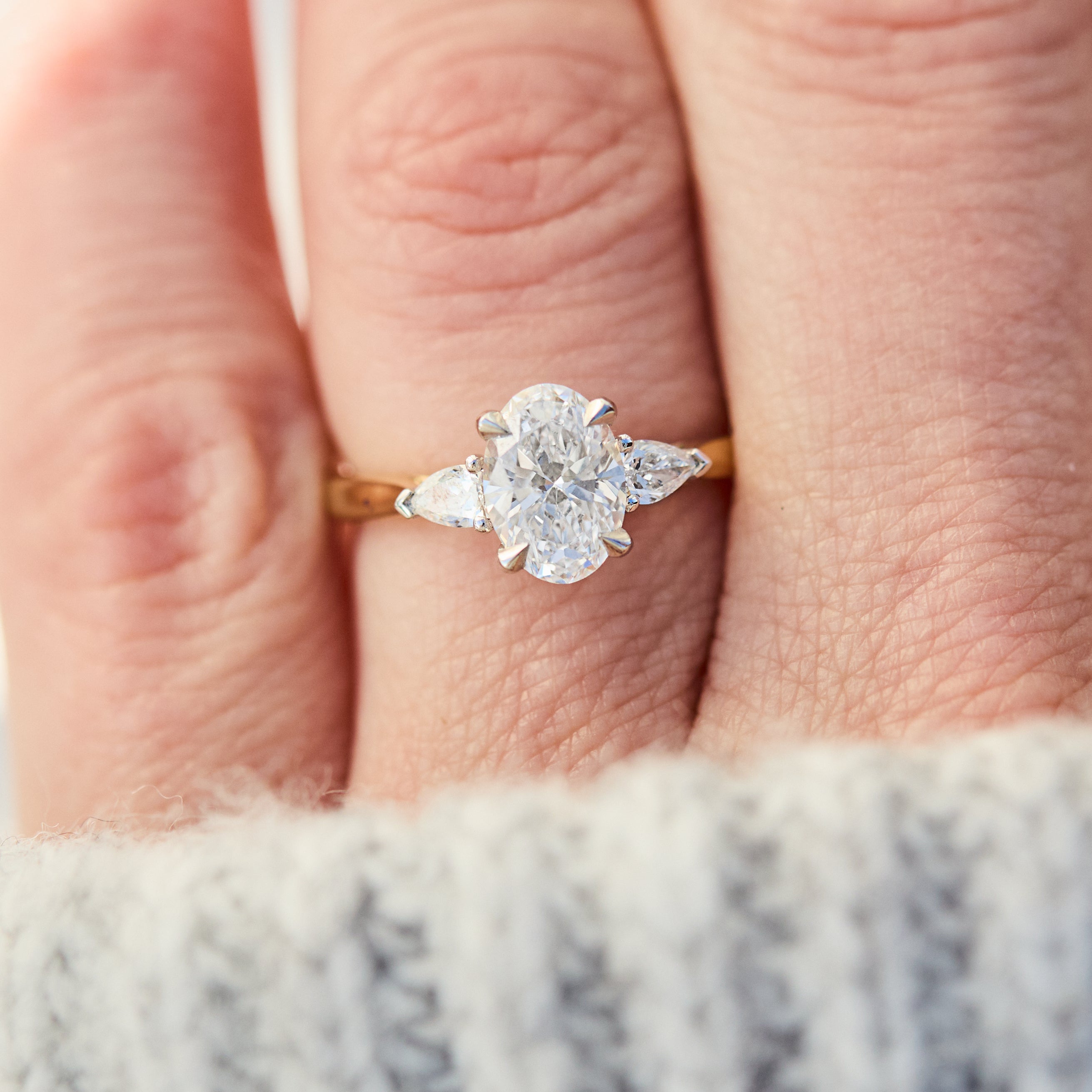 Marquise Shaped Three Stone Lab Grown Diamond Engagement Ring